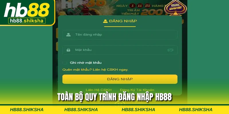 Toàn bộ quy trình đăng nhập HB88